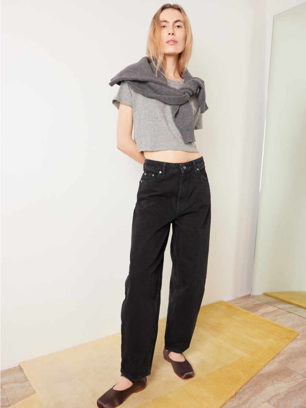 NWT Ganni Stary Barrel Jeans in Washed Black 24W 32L